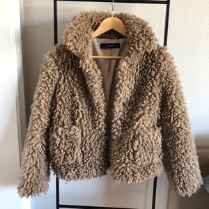 Zara Taupe Tan Faux Fur Teddy Coat Jacket XS